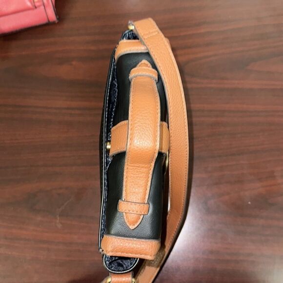 Time and Tru Black Brown Faux Leather Buckle Flap Closure Crossbody Saddle Bag - Picture 9 of 14